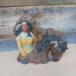 Vtg‎ Hobbyist Hand Painted Ceramic Native American Woman On A Horse 8" Figurine